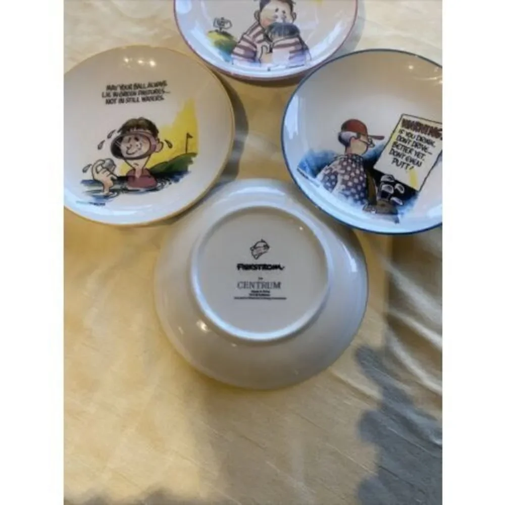 FINKSTROM FORE THE LOVE OF THE GAME GOLF APPETIZER PLATES SET OF 4
